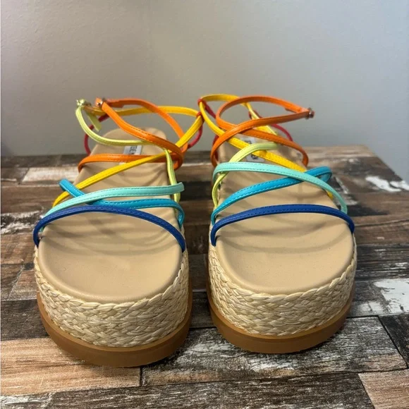Steve Madden Rainbow Strappy Espadrille Platform Sandals | Size 8.5 - Picture 3 of 7
